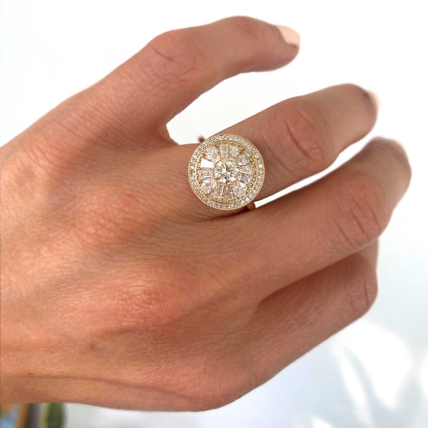 Pear & Round Brilliant Cut Halo Diamond Mosaic Ring
