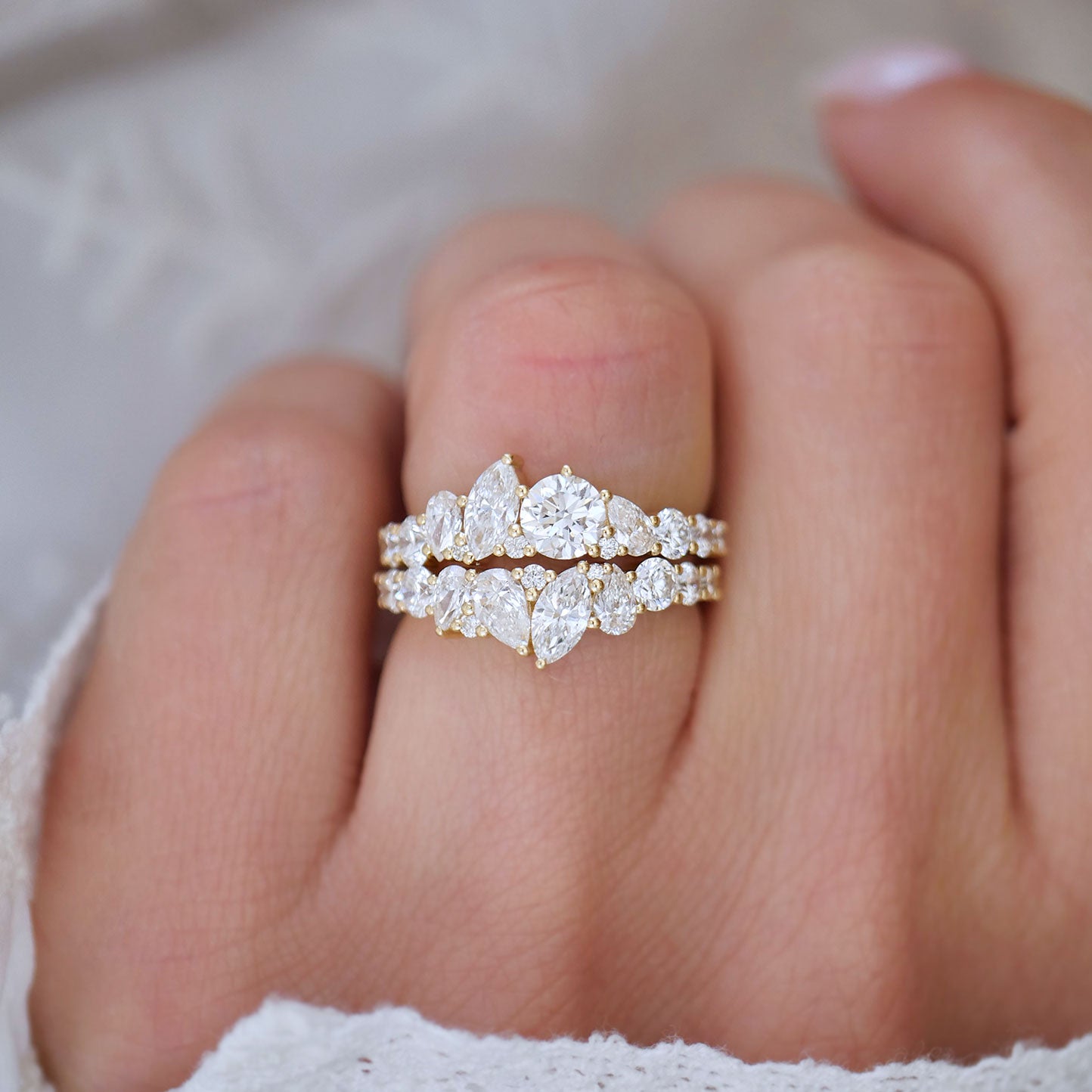 Featuring a unique, mosaic-inspired pattern, the Marquise & Round Firework Diamond Band is ideal for those looking for a standout ring with exquisite craftsmanship.