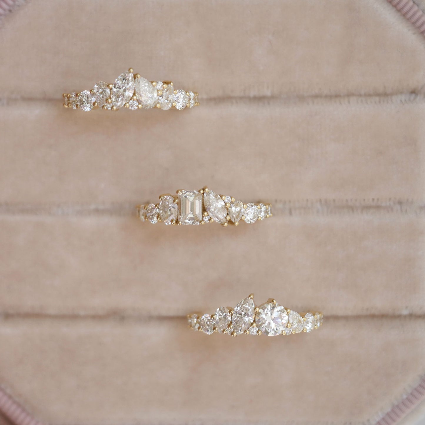 The Marquise & Round Firework Diamond Band is a bold, statement piece that features a spectacular arrangement of diamonds, catching the light with every movement.
