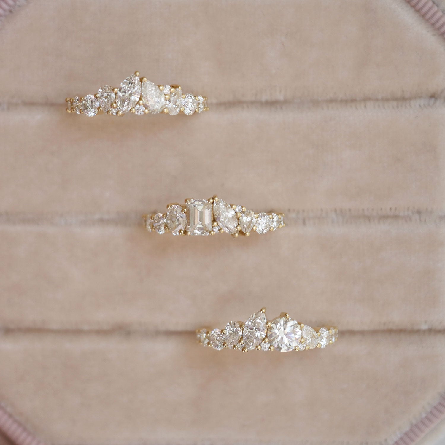 The Marquise & Round Firework Diamond Band is a bold, statement piece that features a spectacular arrangement of diamonds, catching the light with every movement.
