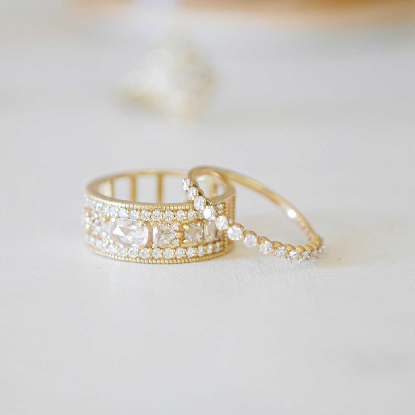 Rose Cut East West Oval Diamond Ring