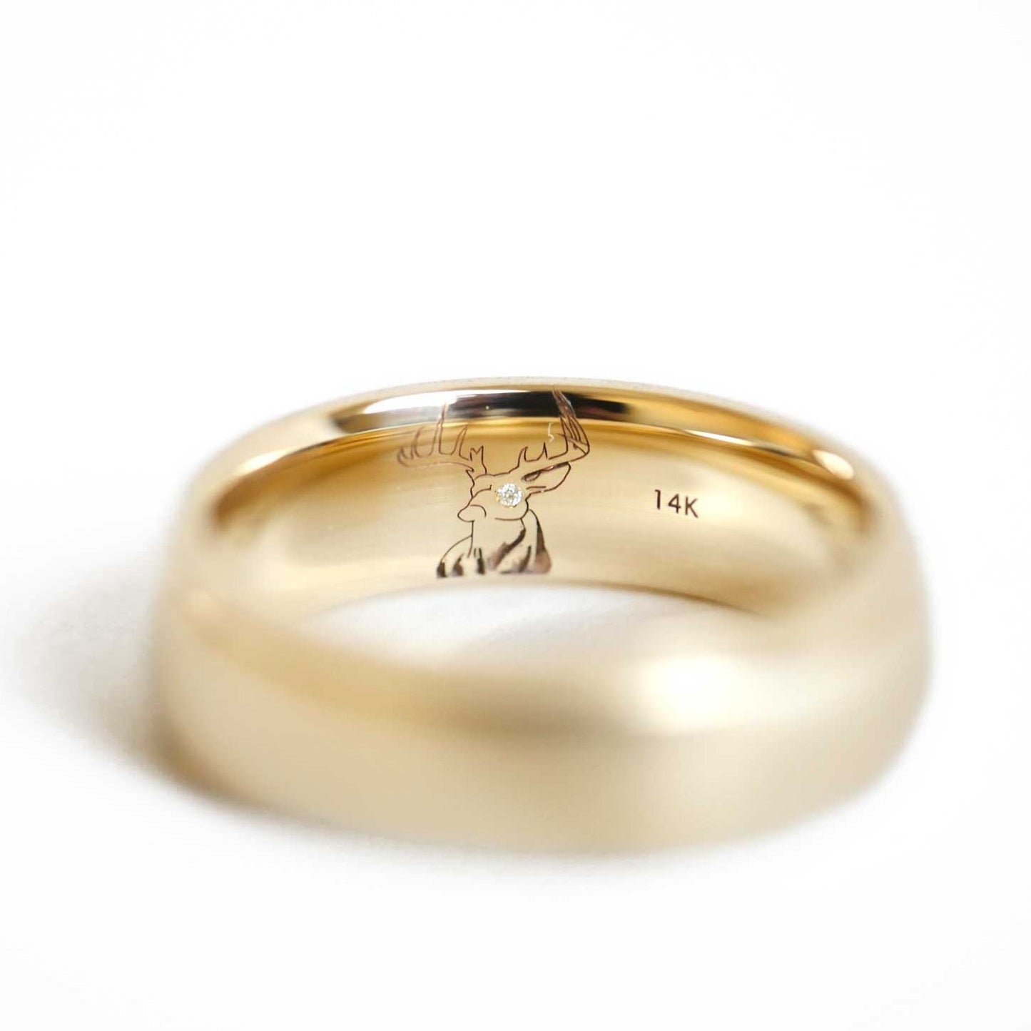 Stag Head with Diamond Eye Engraved Mens Wedding Band Berlinger