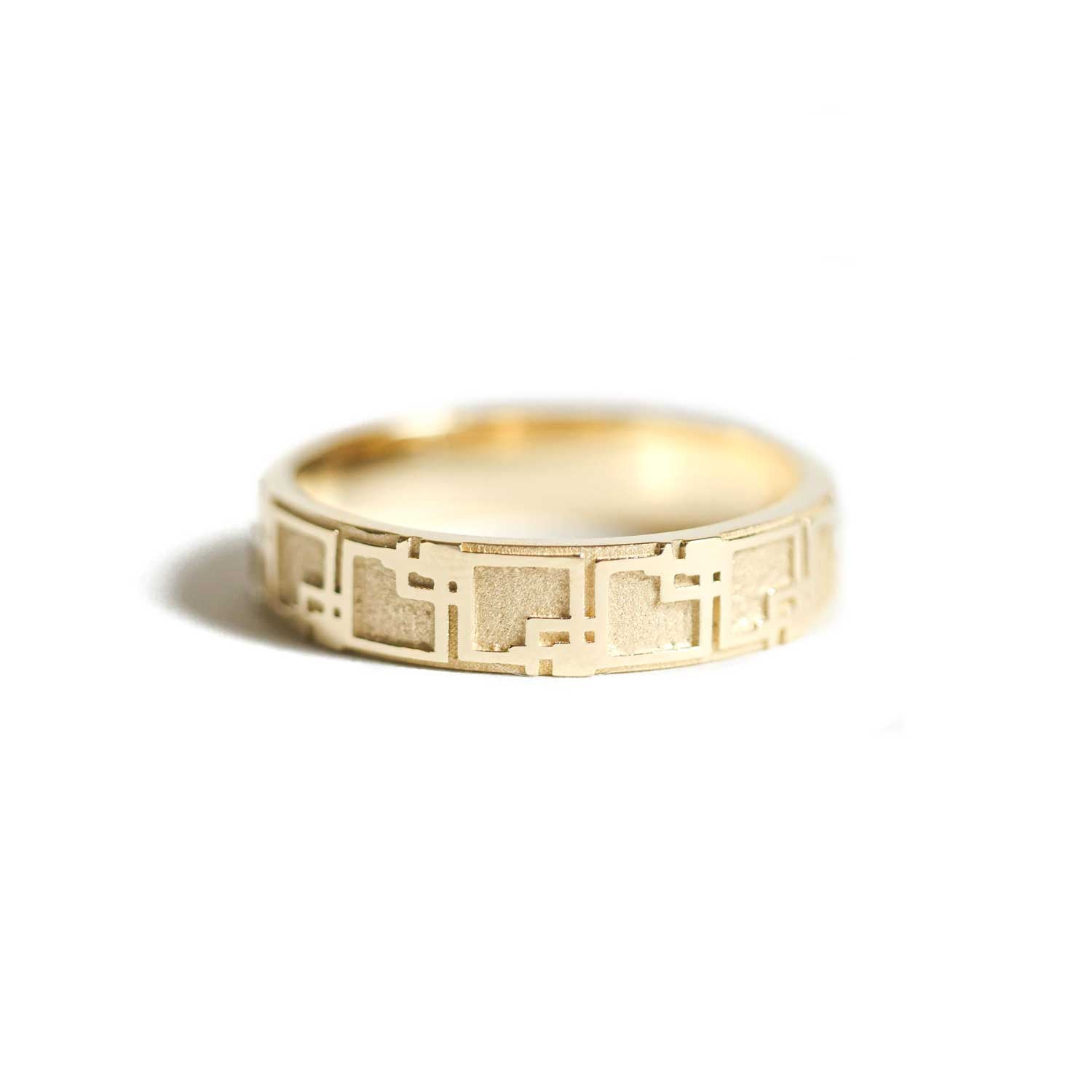Deco House Pattern Band Ring