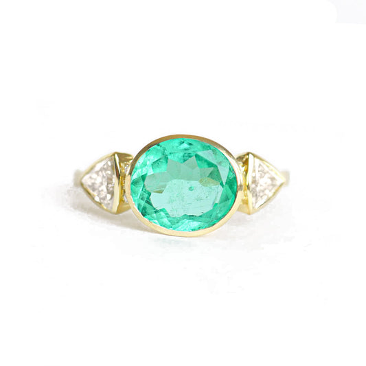 Custom 2.43 Carat Oval Colombian Emerald & Trillion Diamond Ring
