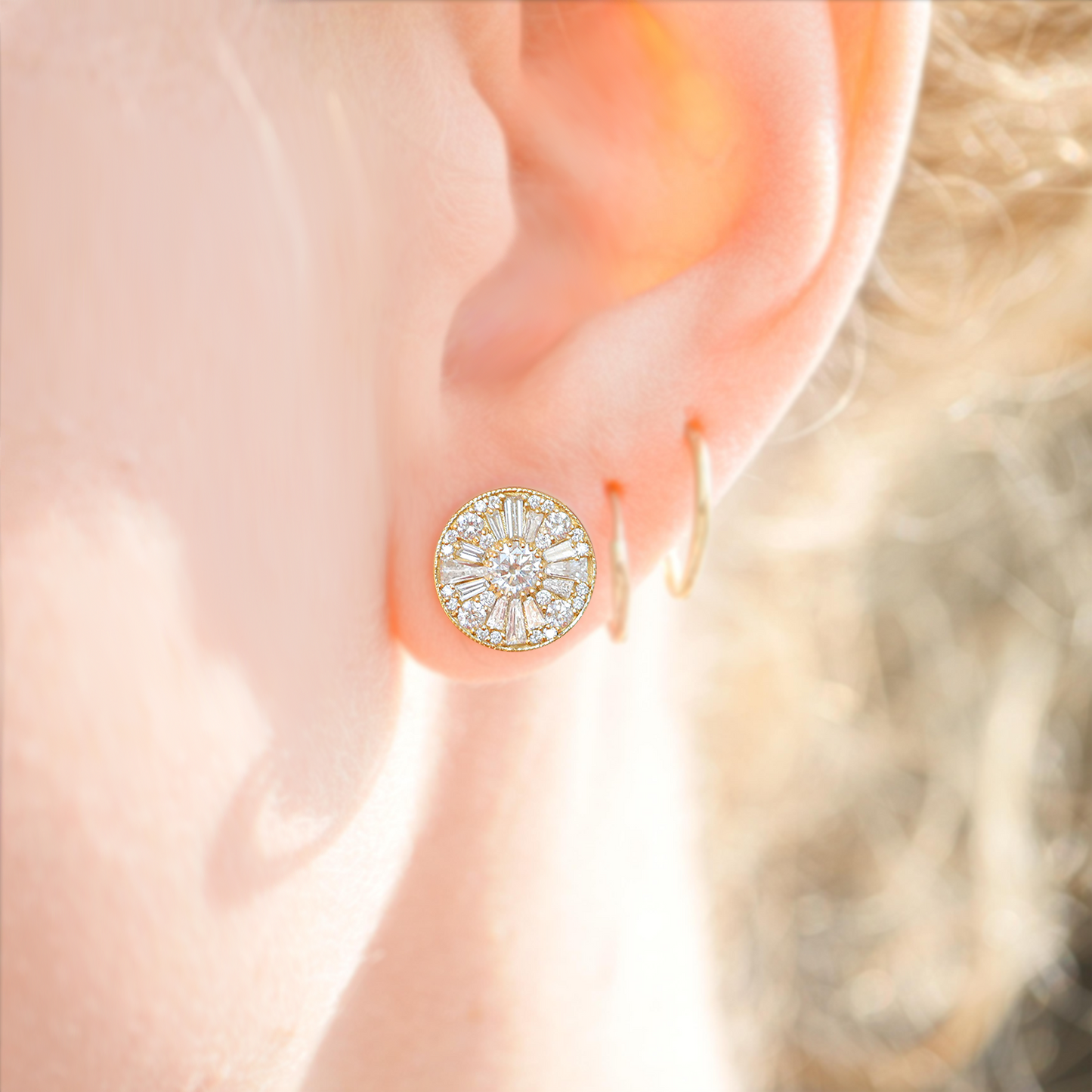 Round Shape Brilliant Cut Diamond Mosaic Stud Earrings