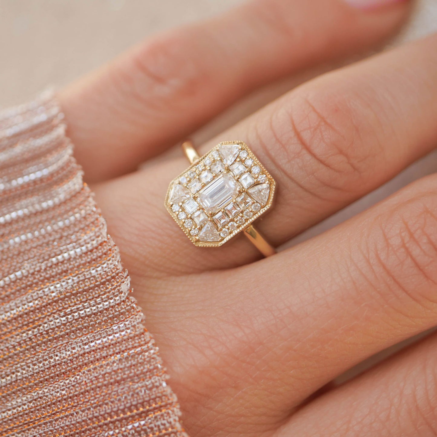 Emerald Cut Diamond Mosaic Ring