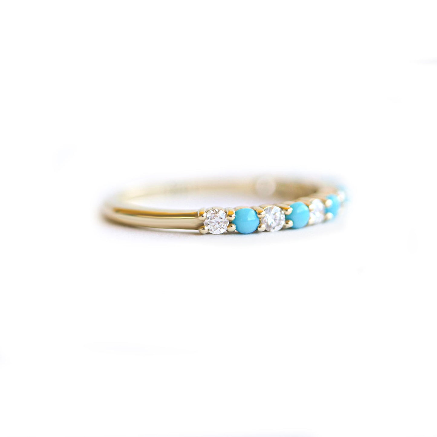 Turquoise & Diamond 2mm Shared Prong Band