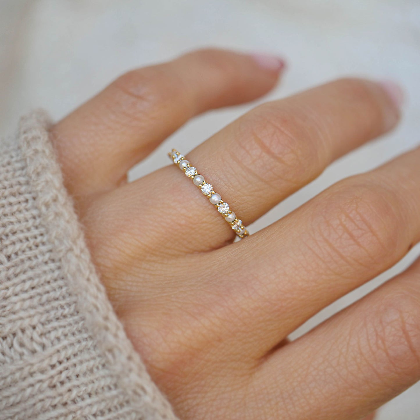 Pear Morganite Ring Pearl Crescent Diamond Bridal Set