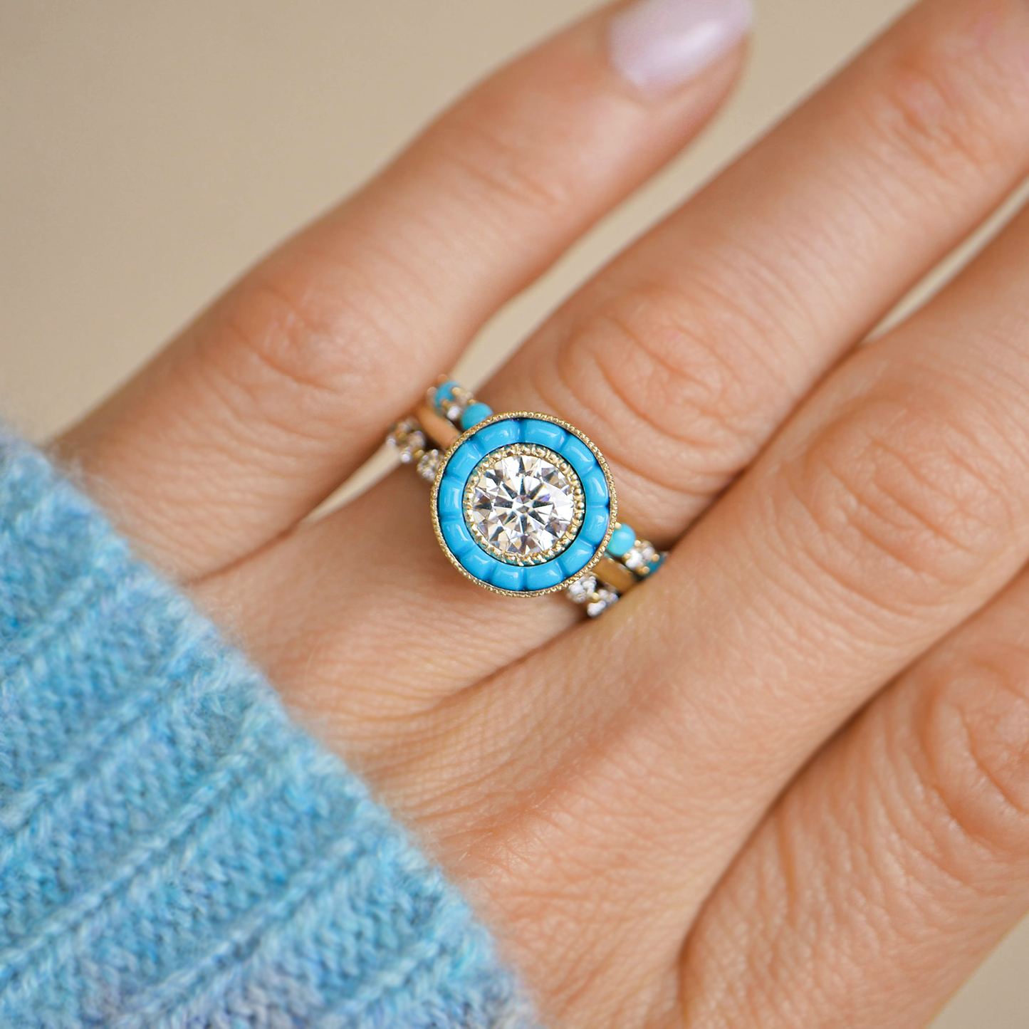 Turquoise Halo Diamond Ring (1.00 ctw. center)