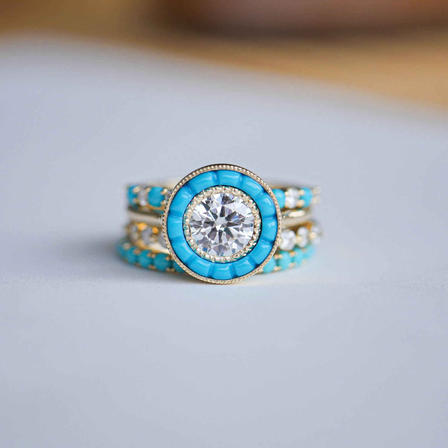 Turquoise Halo Diamond Ring (1.00 ctw. center)