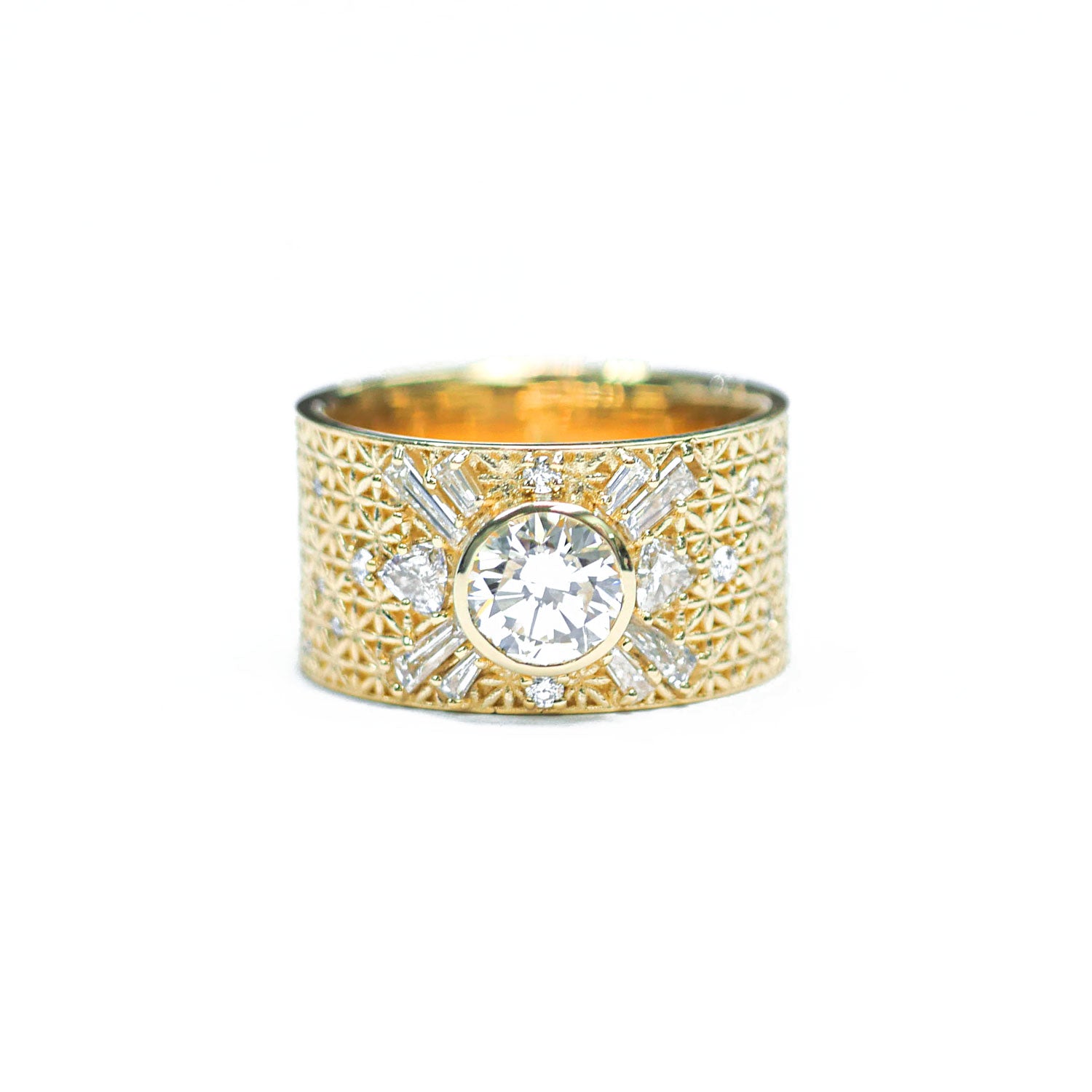 Heirloom Diamond Wide Antique Star Sunburst Ring