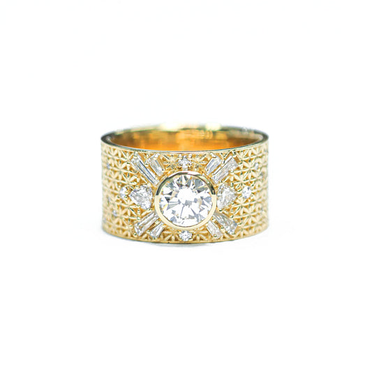 Custom Heirloom Diamond Wide Antique Star Sunburst Ring