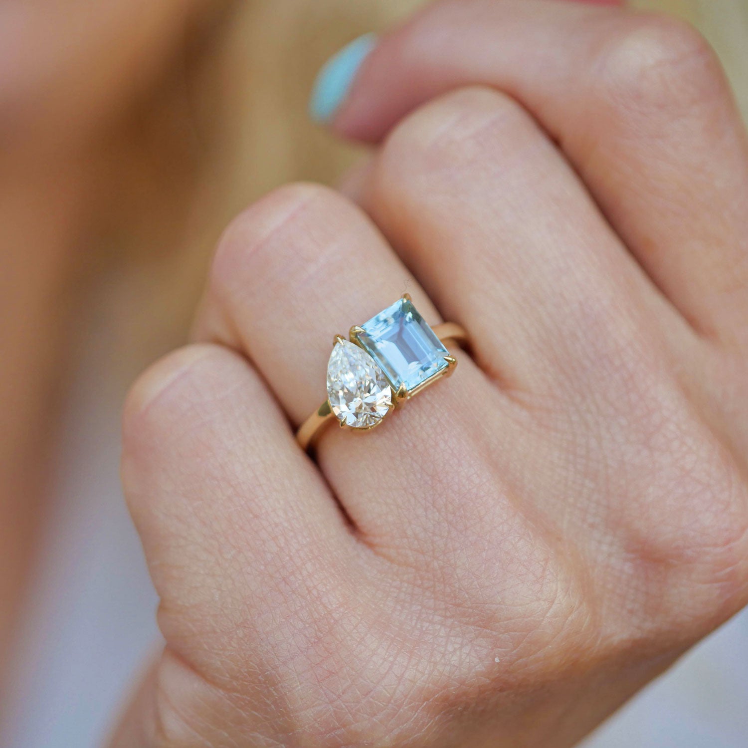 Berlinger Jewelry Aquamarine Pear Diamond Toi et Moi Ring