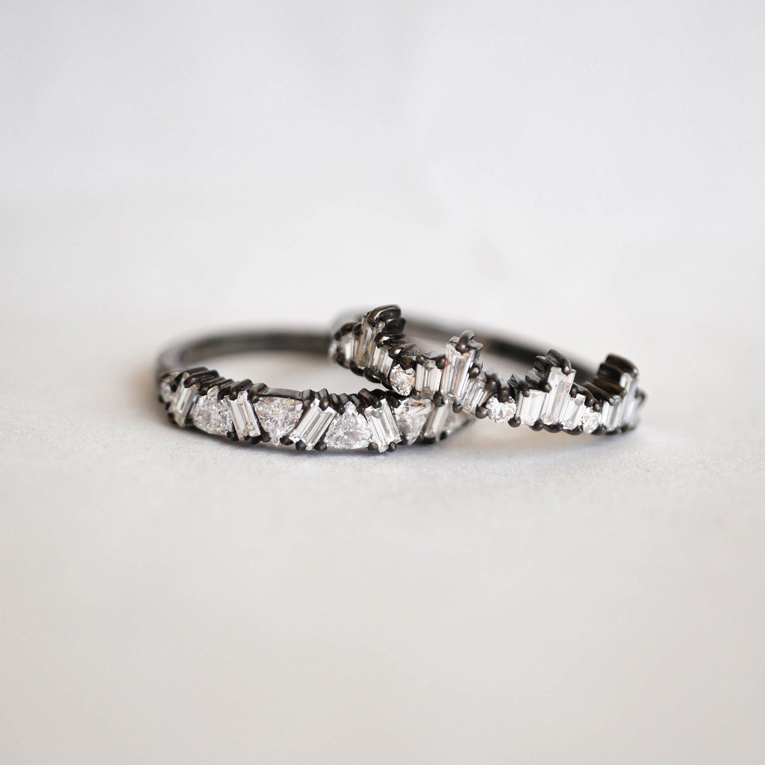 Delicate Black Rhodium Diamond Stacking Ring Set Berlinger Jewelry