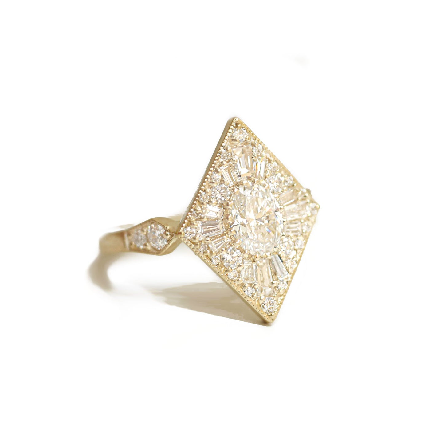 Custom Kite Shape Oval Diamond Mosaic Ring