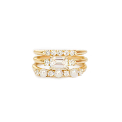 Emerald Pearl and Diamond Stacking Ring Set