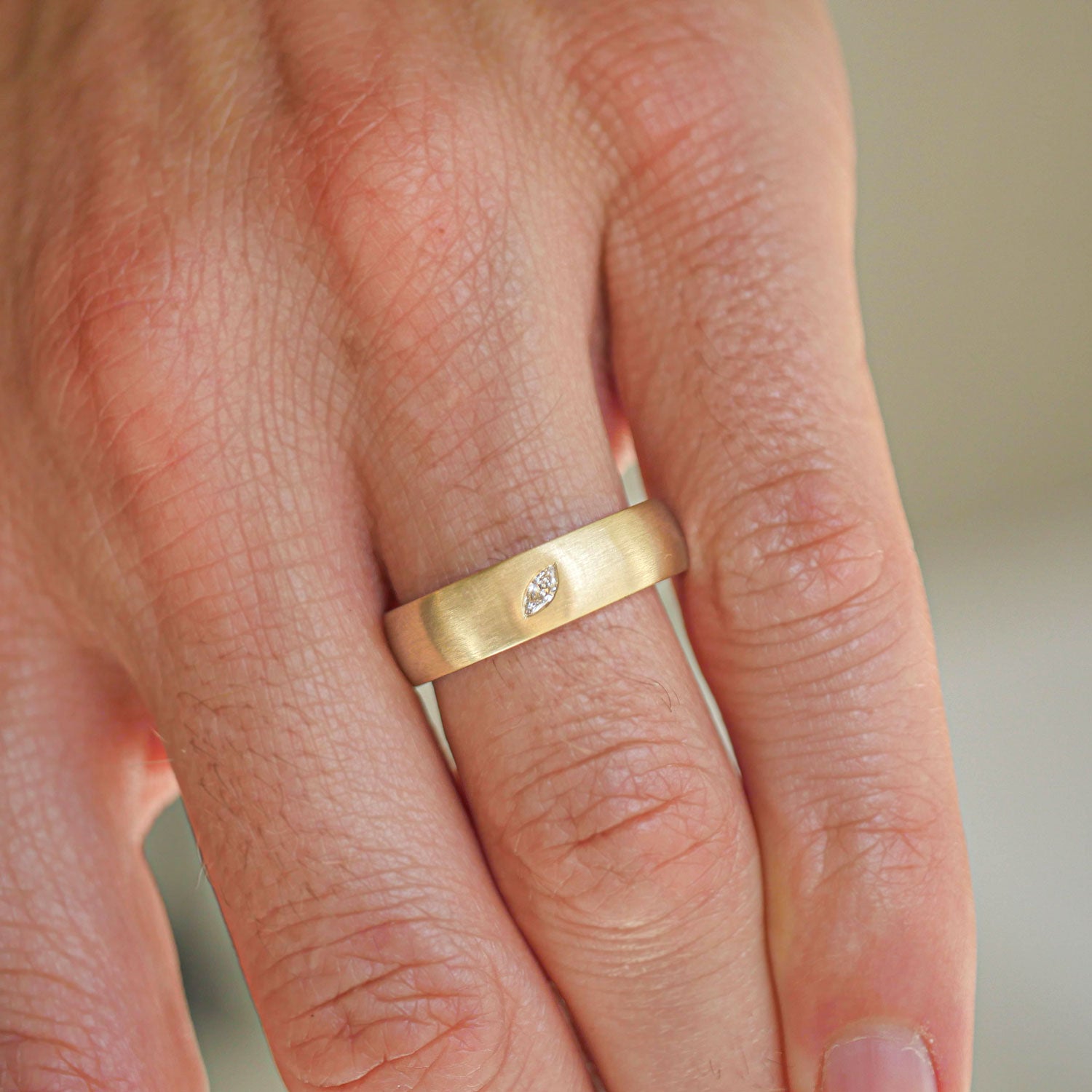6mm Satin Finish Marquise Diamond Men's Ring