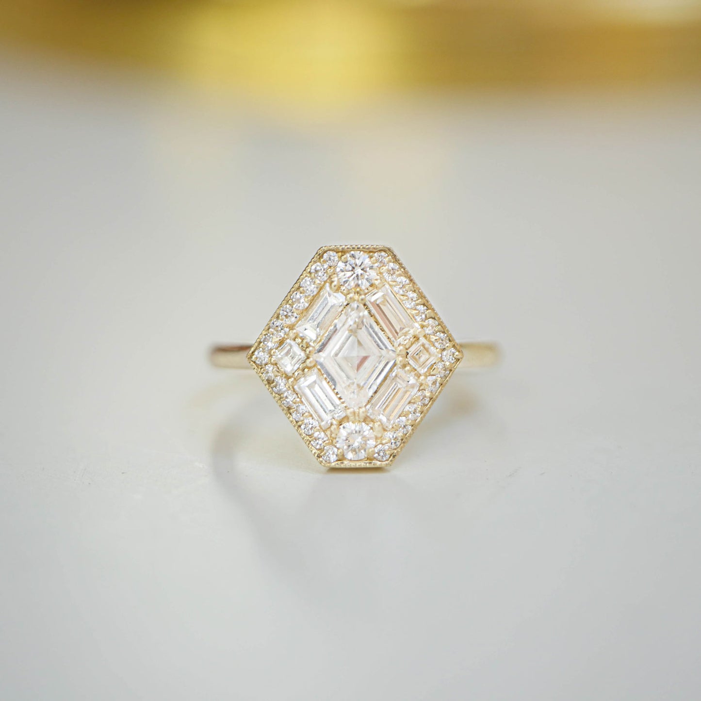 Lozenge Shape Diamond Mosaic Ring