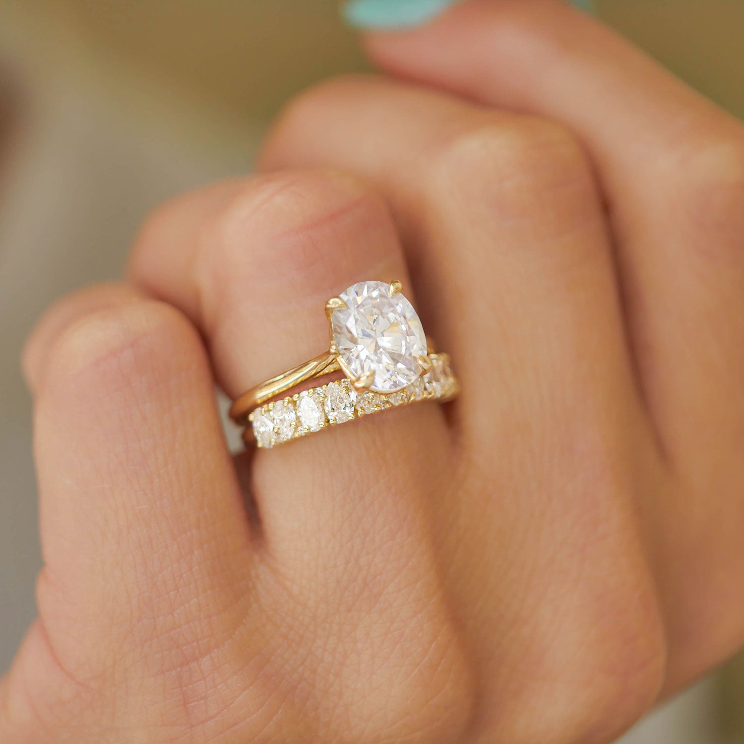 Moissanite ring white gold double band wedding ring ADER146S