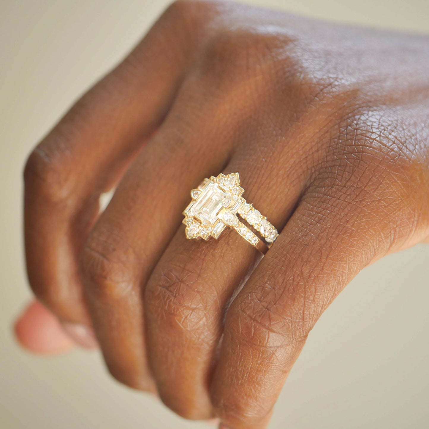  Diamondrensu 1.97 TW Pear Green Moissanite Engagement Ring,  Upside Down Wedding Ring, Unique Ring, 925 Silver, Bridal Ring Set,  Designer
