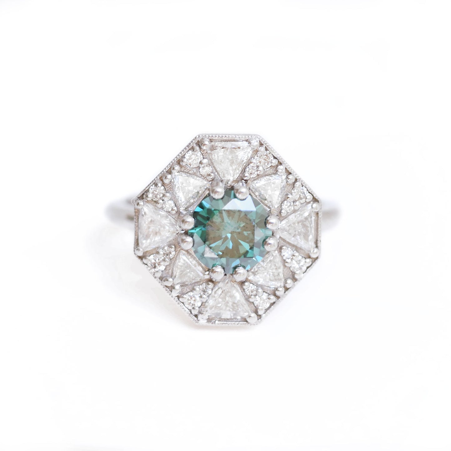 Blue Diamond Octagon Shape Trillion & Diamond Mosaic Ring
