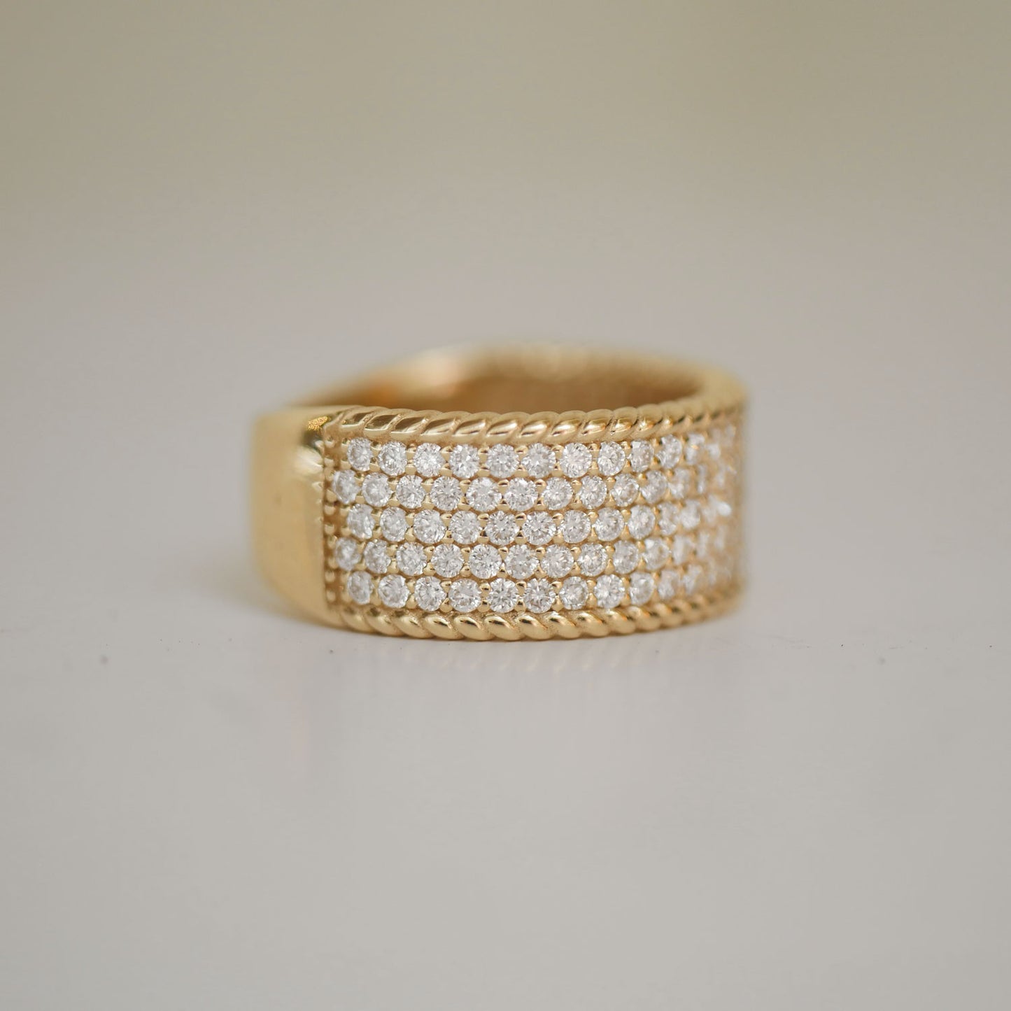 Wide Five Row Pavé Rope Diamond Ring