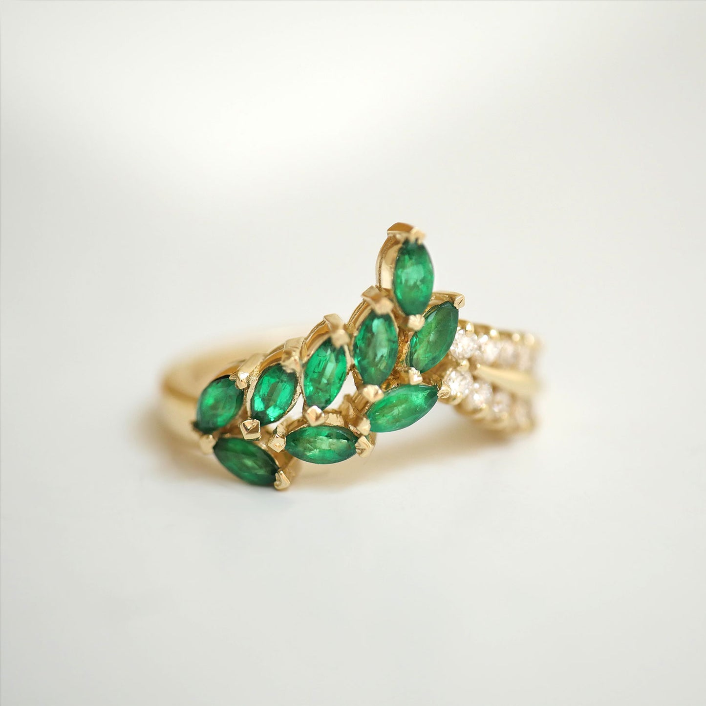 Emerald & Diamond Leaf Ring