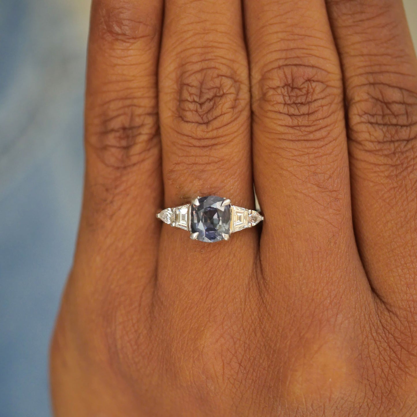 Cushion Cut Purple/Teal Sapphire & Diamond Ring