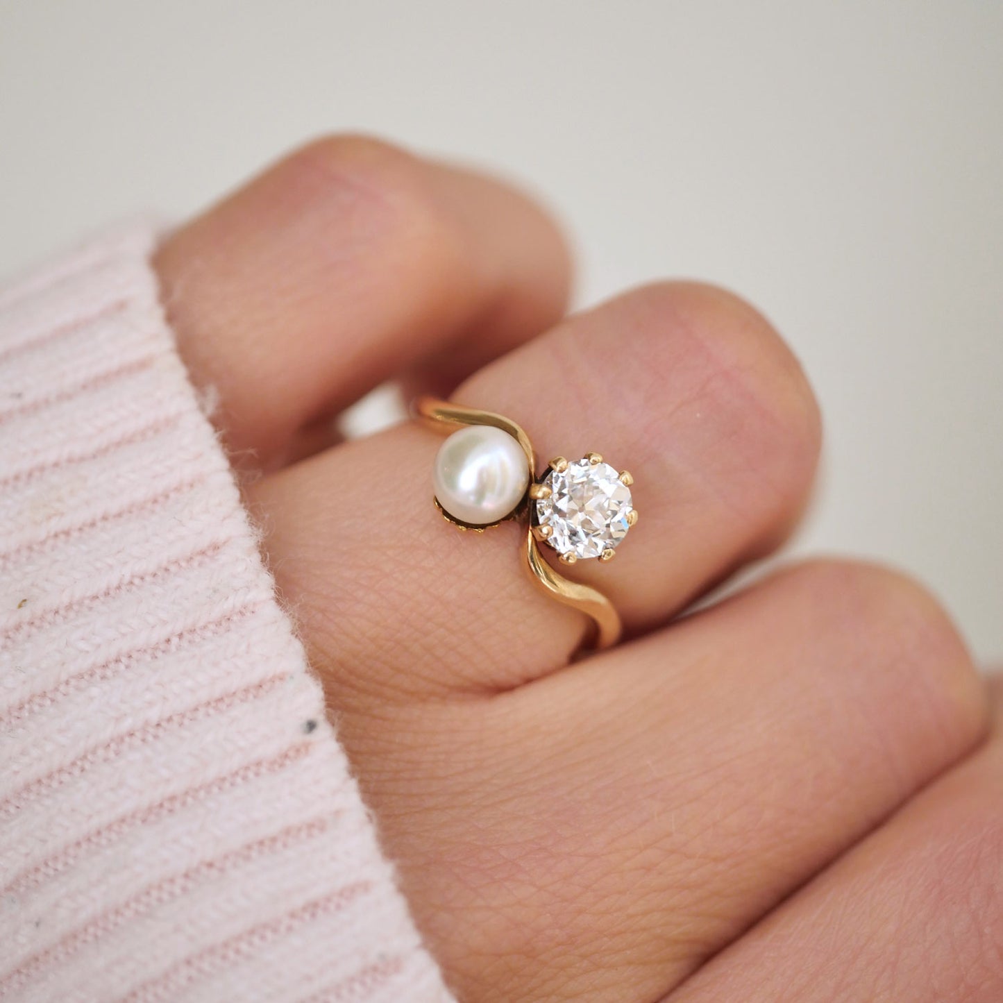 Pearl & Diamond Toi et Moi Ring