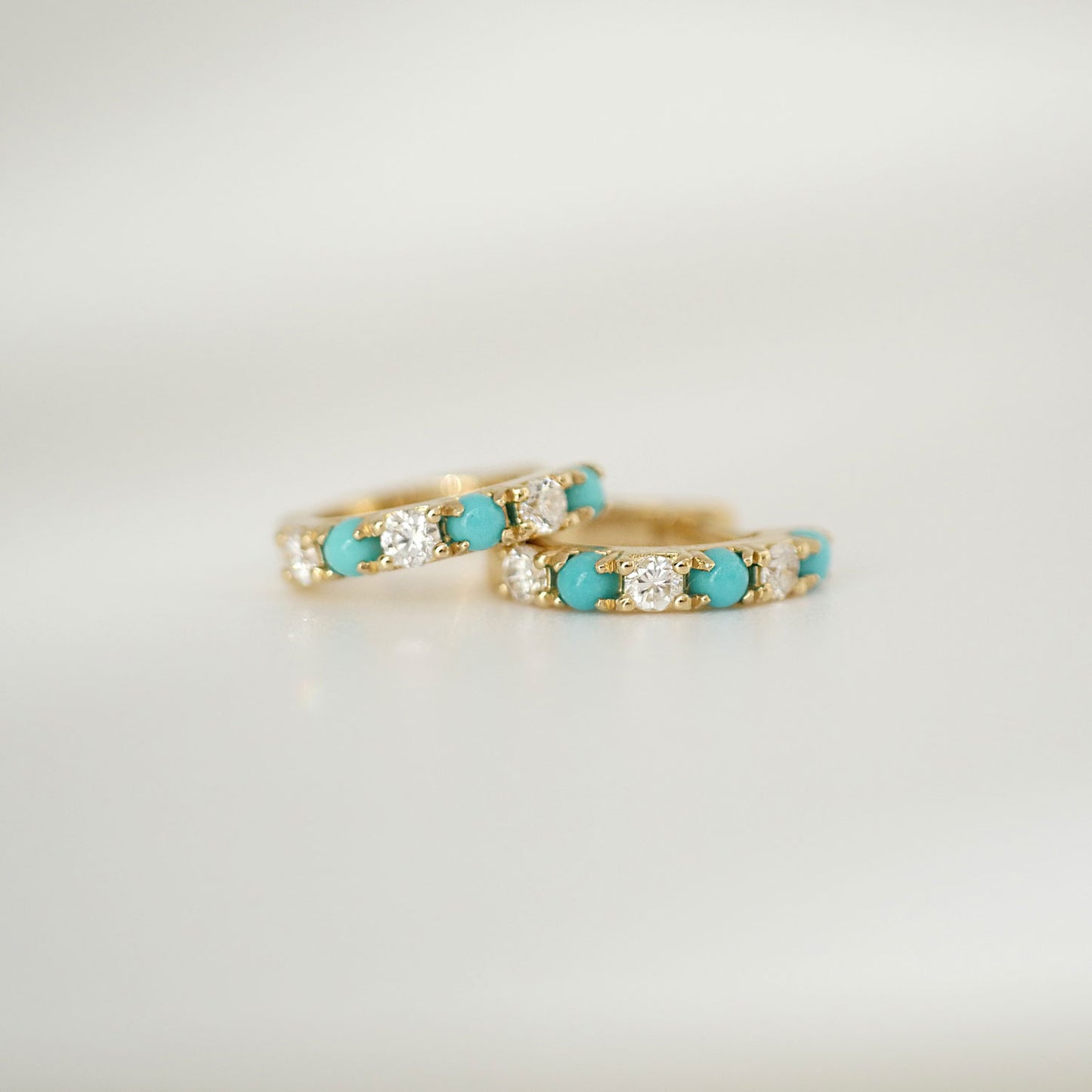 Turquoise & Diamond Huggie Earrings