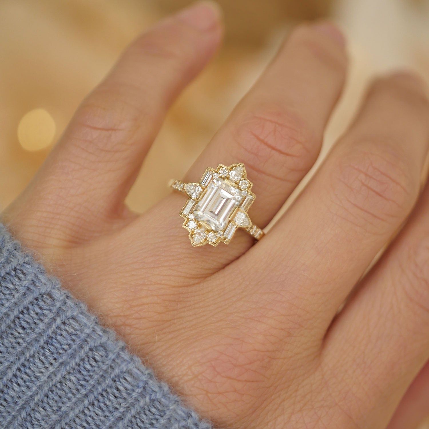 Emerald cut diamond cluster ring Clearance
