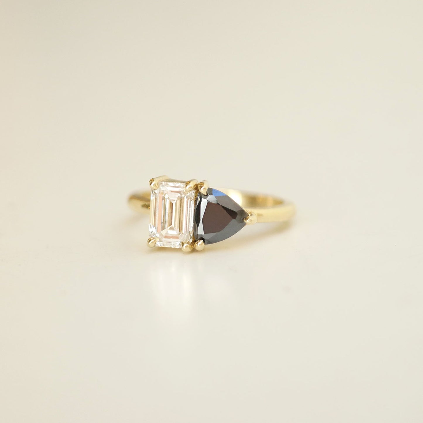 Black Trillion & White Diamond Toi et Moi Ring