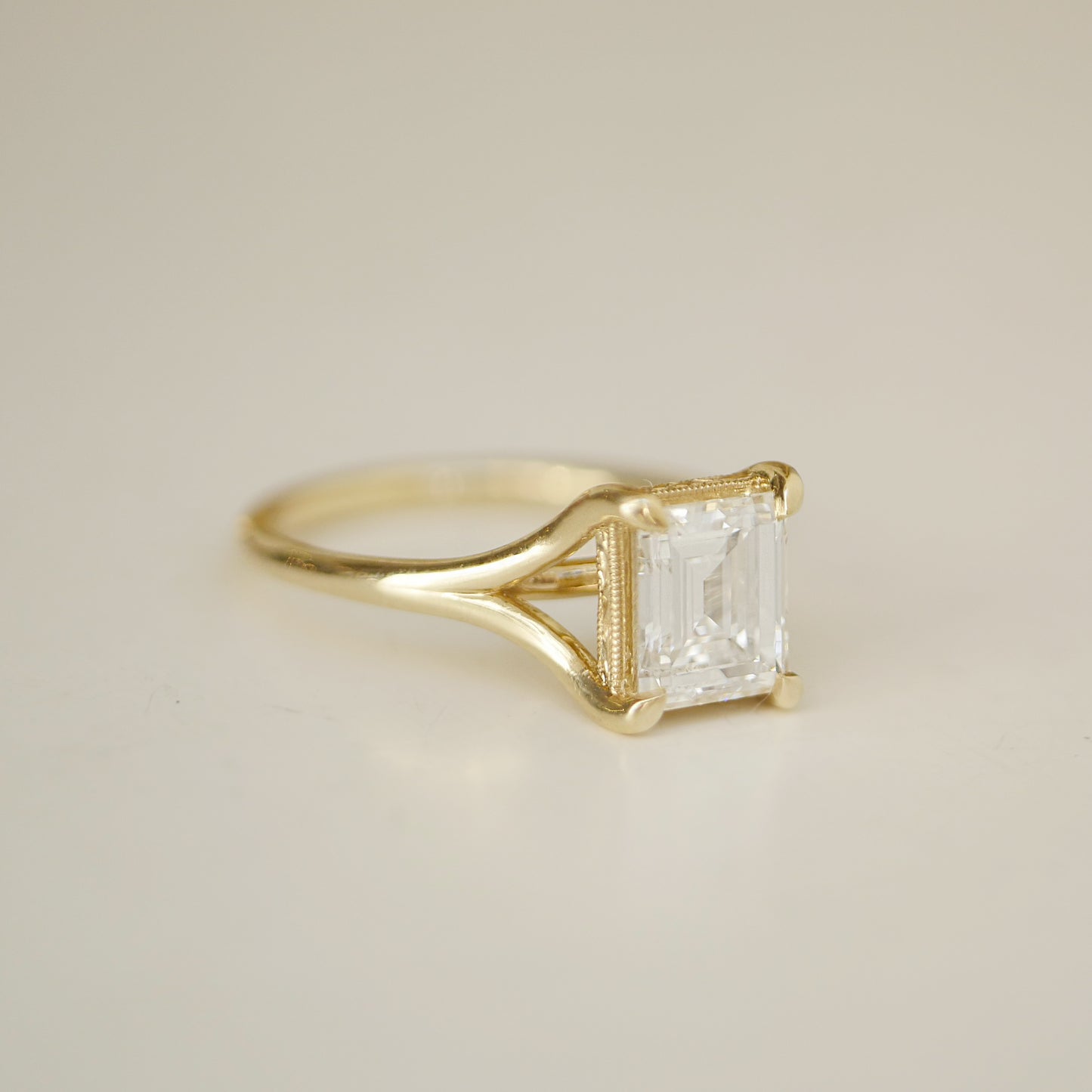 Split Shank Carré Solitaire Diamond Ring
