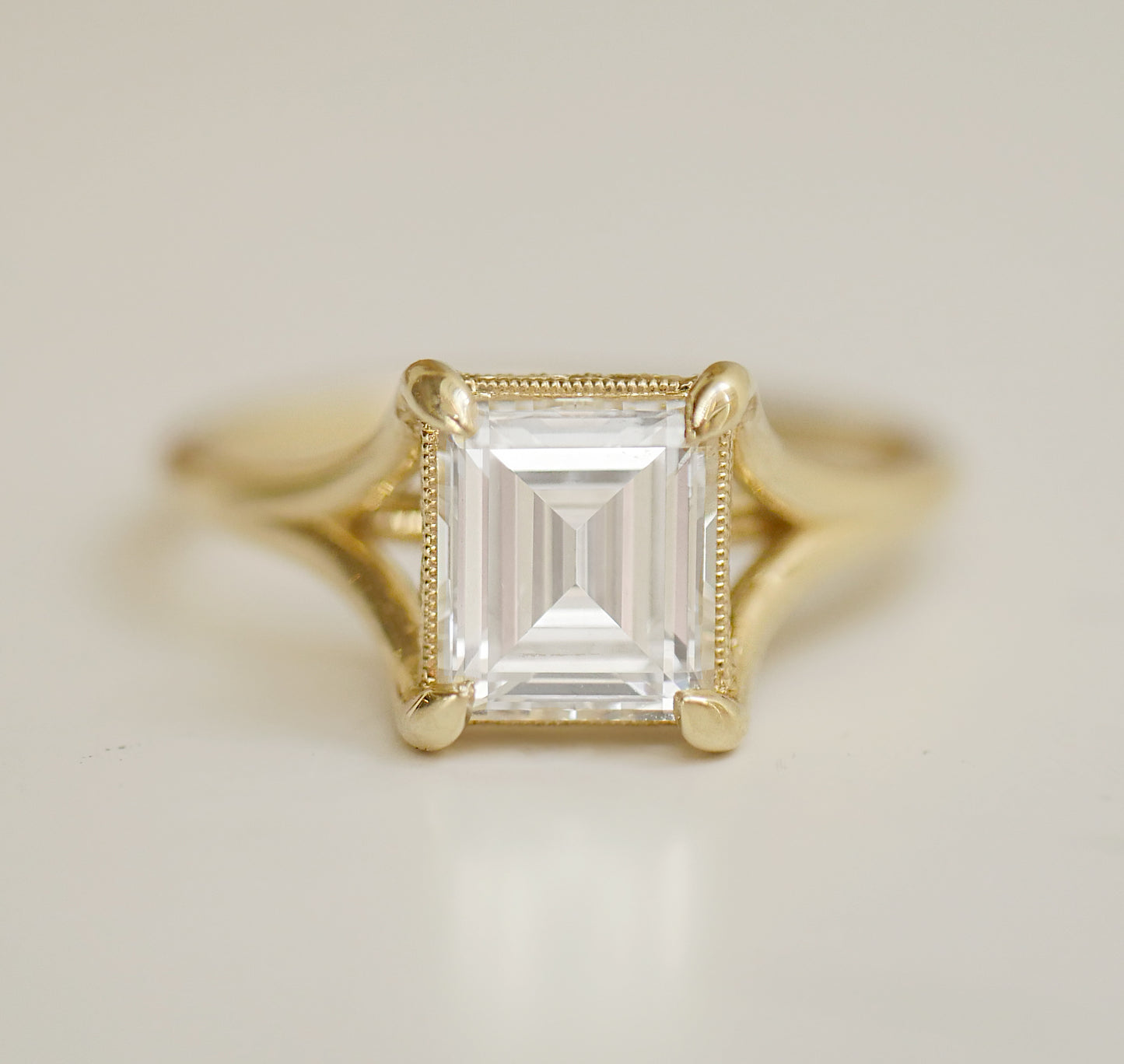 Split Shank Carré Solitaire Diamond Ring