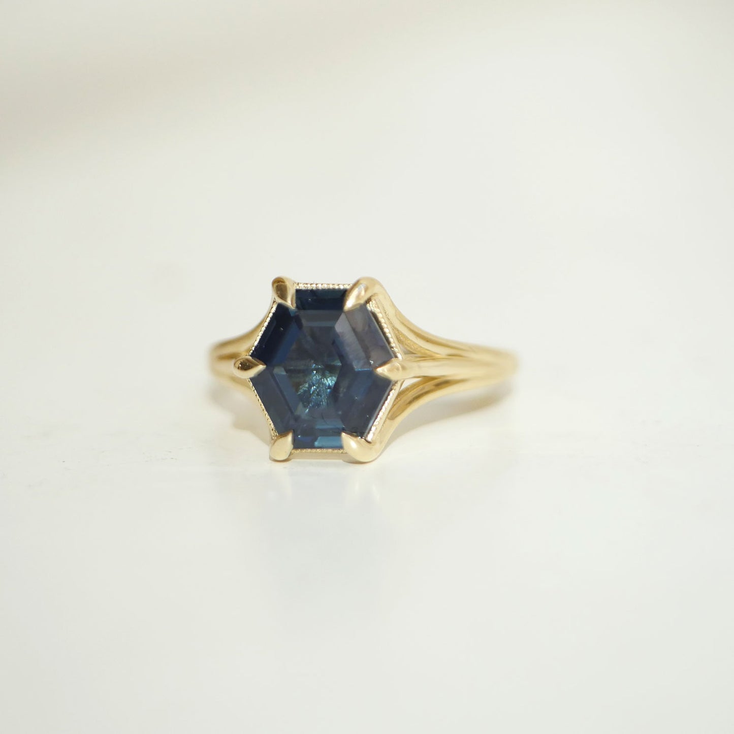 Lozenge Teal Sapphire Solitaire Ring