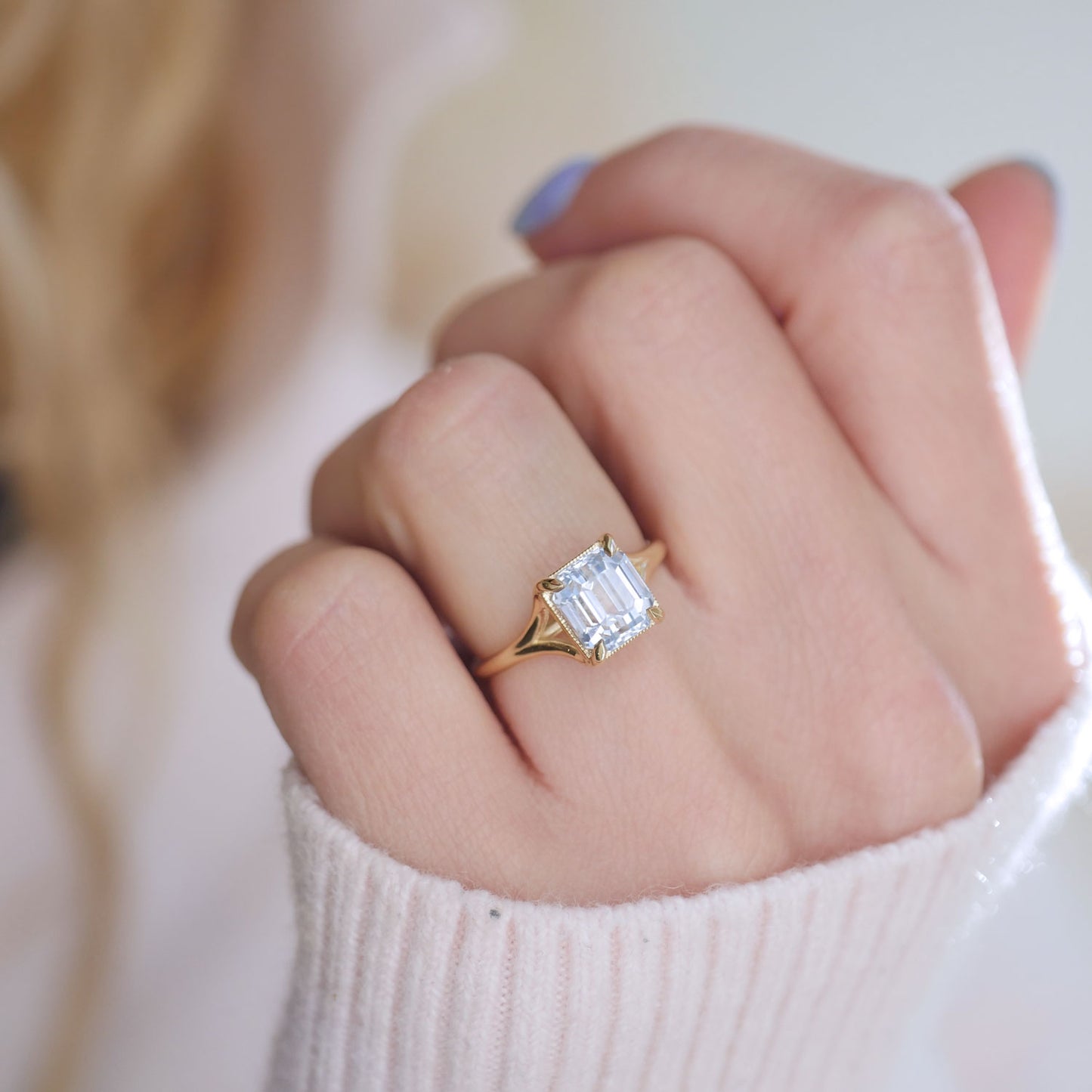 Powder Blue Emerald Sapphire Solitaire Ring
