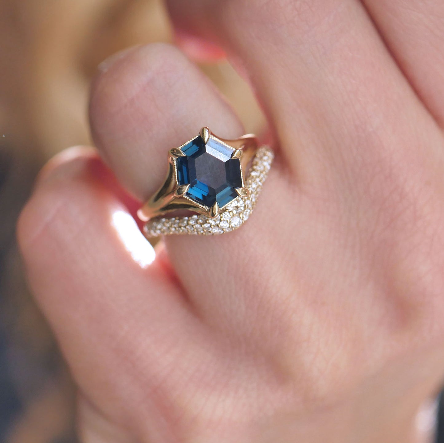 Lozenge Teal Sapphire Solitaire Ring