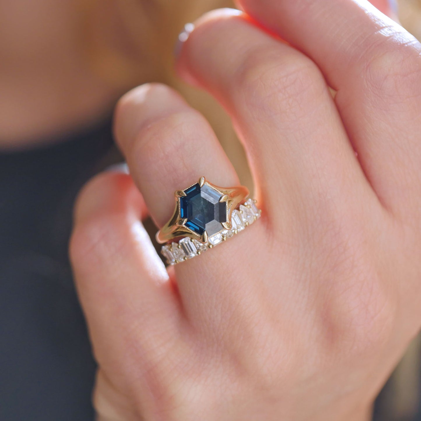 Lozenge Teal Sapphire Solitaire Ring