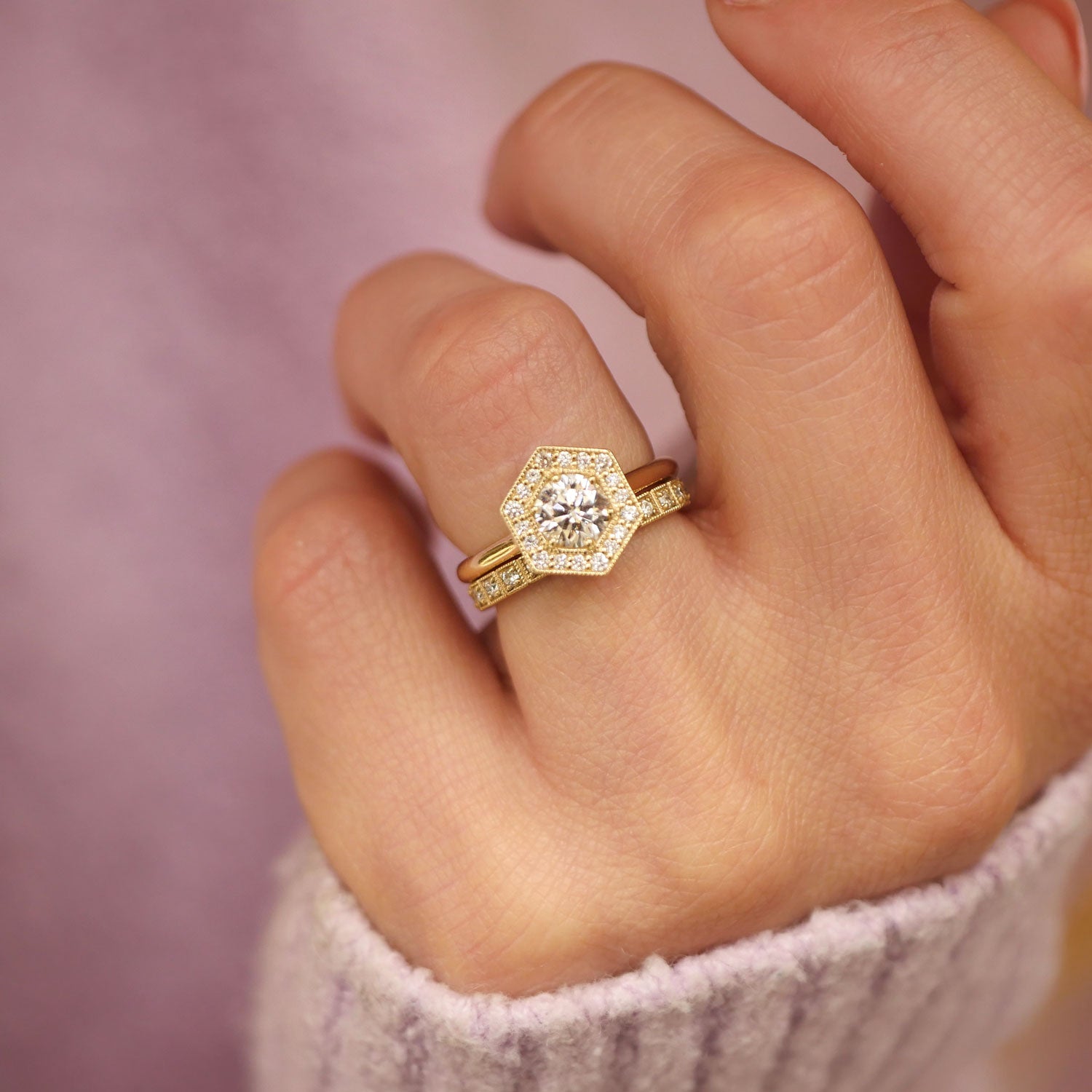 Round Brilliant Cut Hexagon Shape Mosaic Ring Berlinger Jewelry