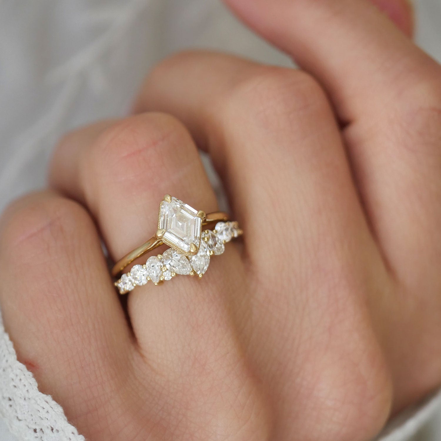 Marquise Cut Solitaire Engagement Ring With Wide Wedding Band