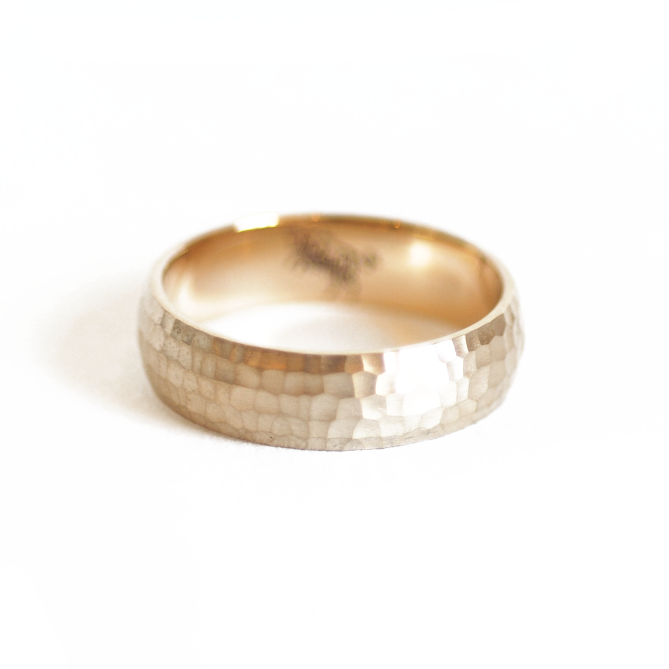 Family Seal Satin Hammered Mens Wedding Ring