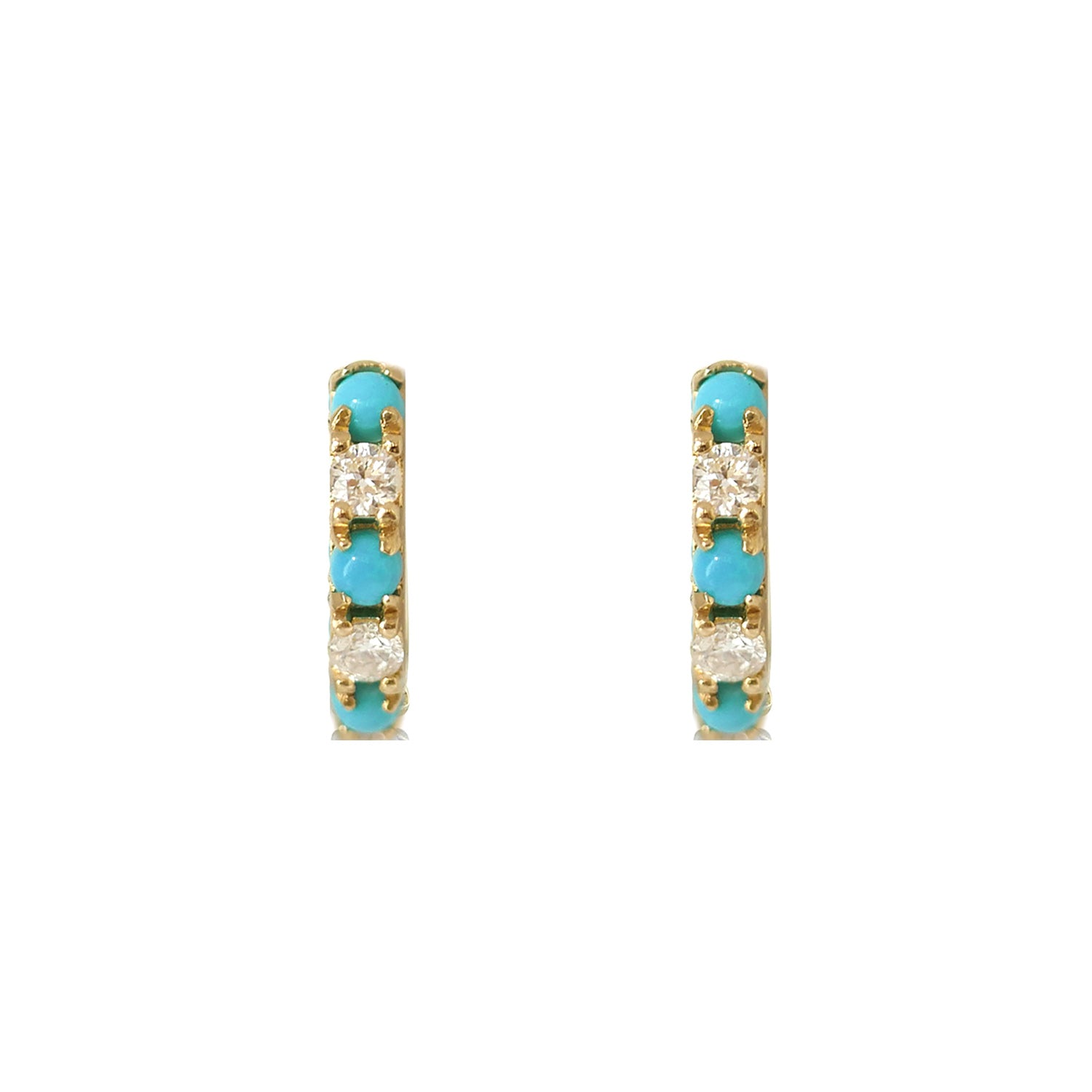 Turquoise & Diamond Huggie Earrings