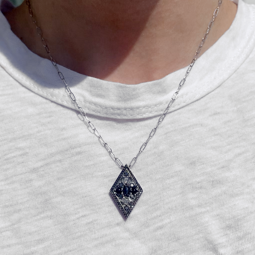 Black & White Diamond Kite Shape Necklace