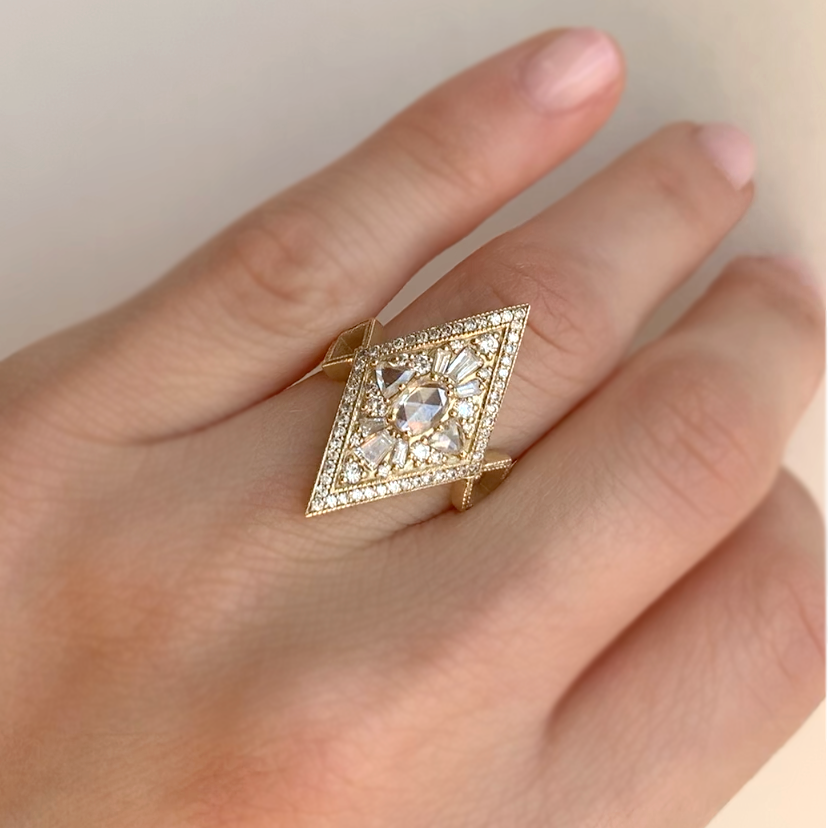 Kite Shape Rose Cut Diamond Mosaic Ring