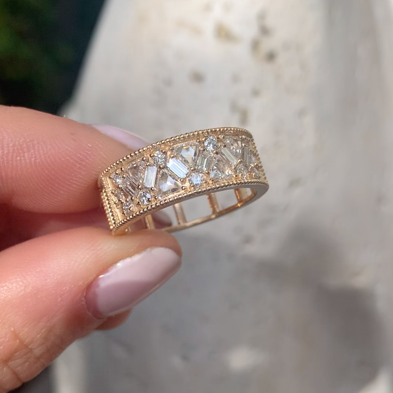 Rose Cut Trillion Diamond Ring
