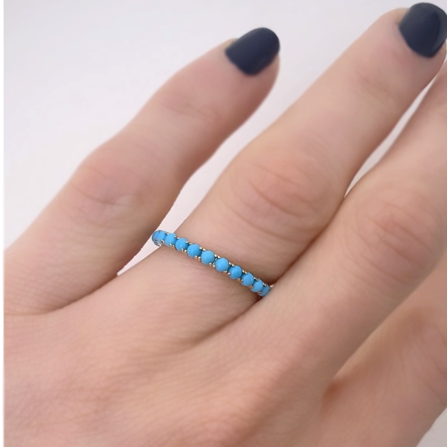 Gold Turquoise Eternity Band Ring