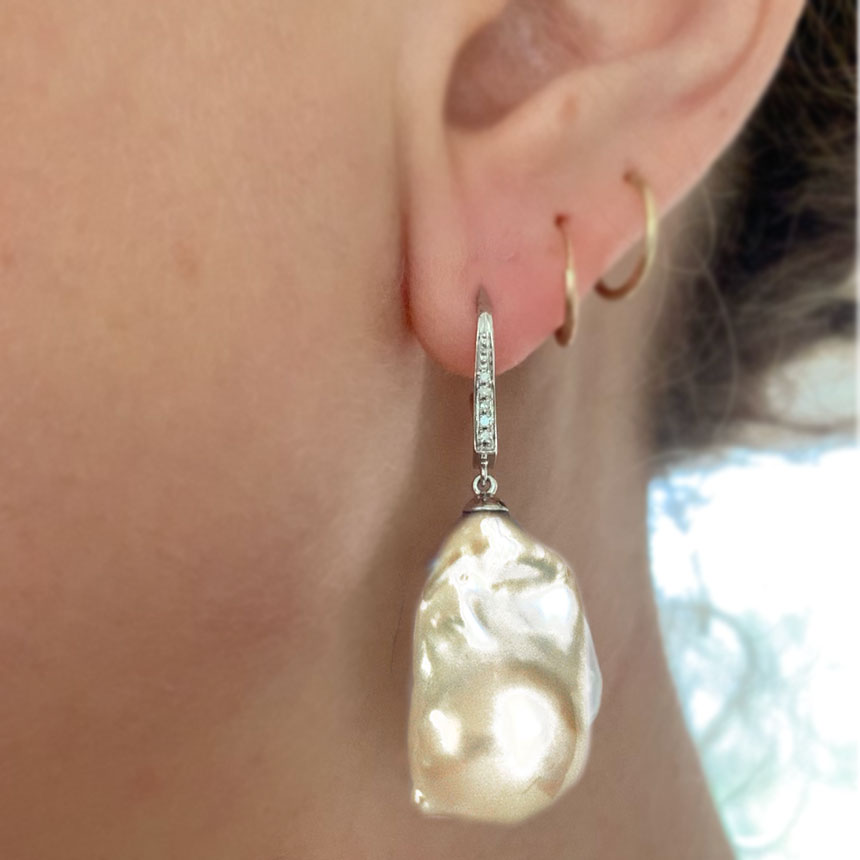 Large Baroque Pearl & Diamond Earrings