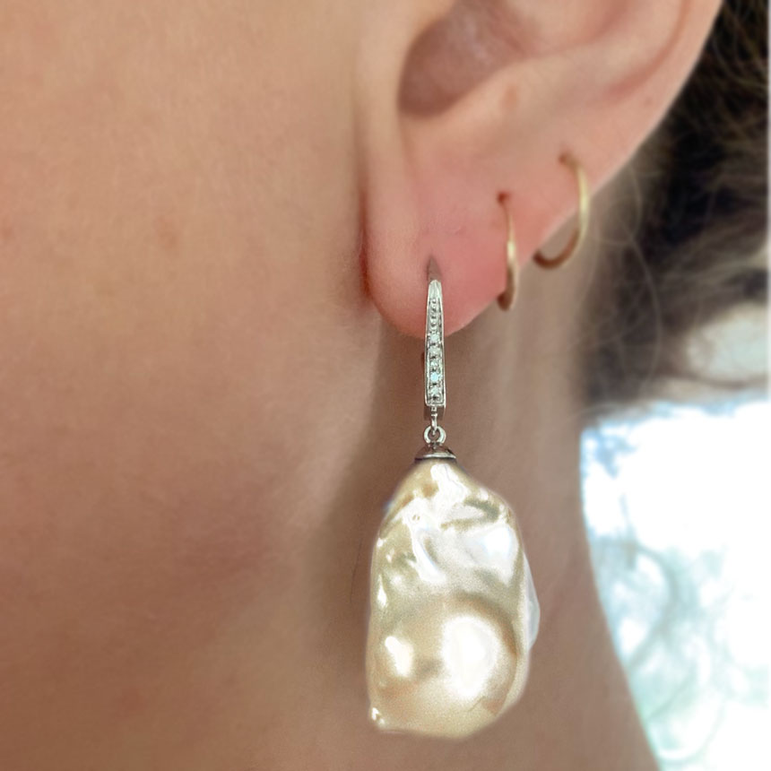 Baroque pearl earrings with diamonds Clearance