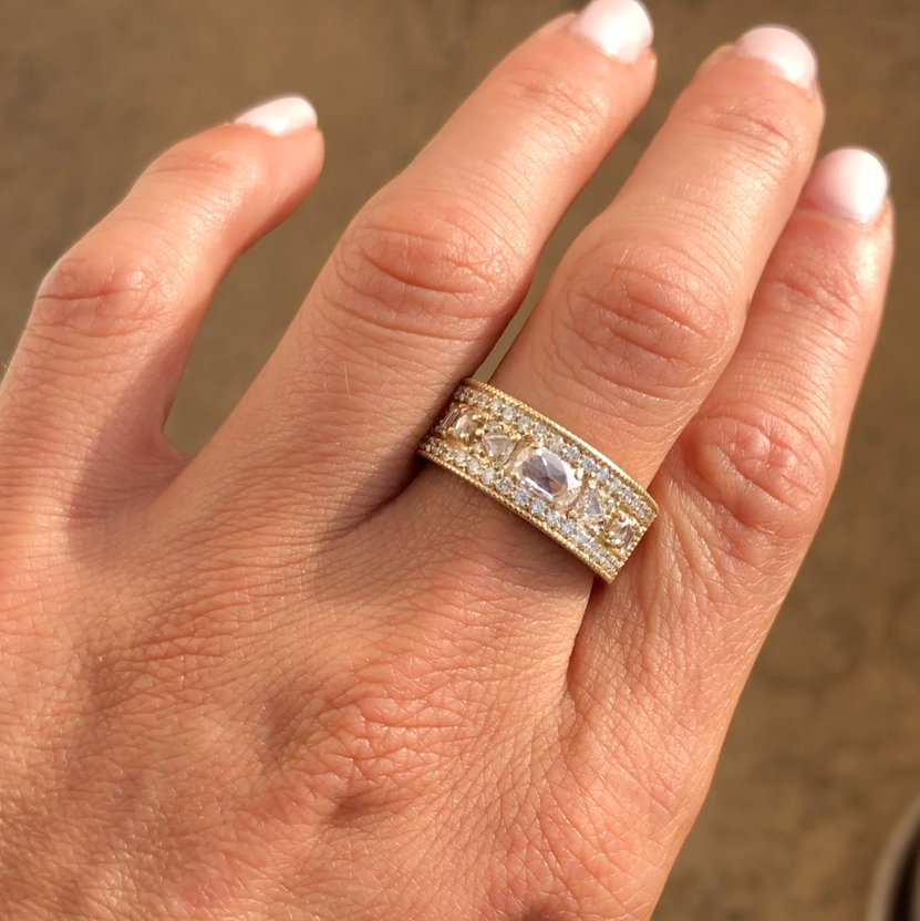 Rose Cut East West Oval Diamond Ring