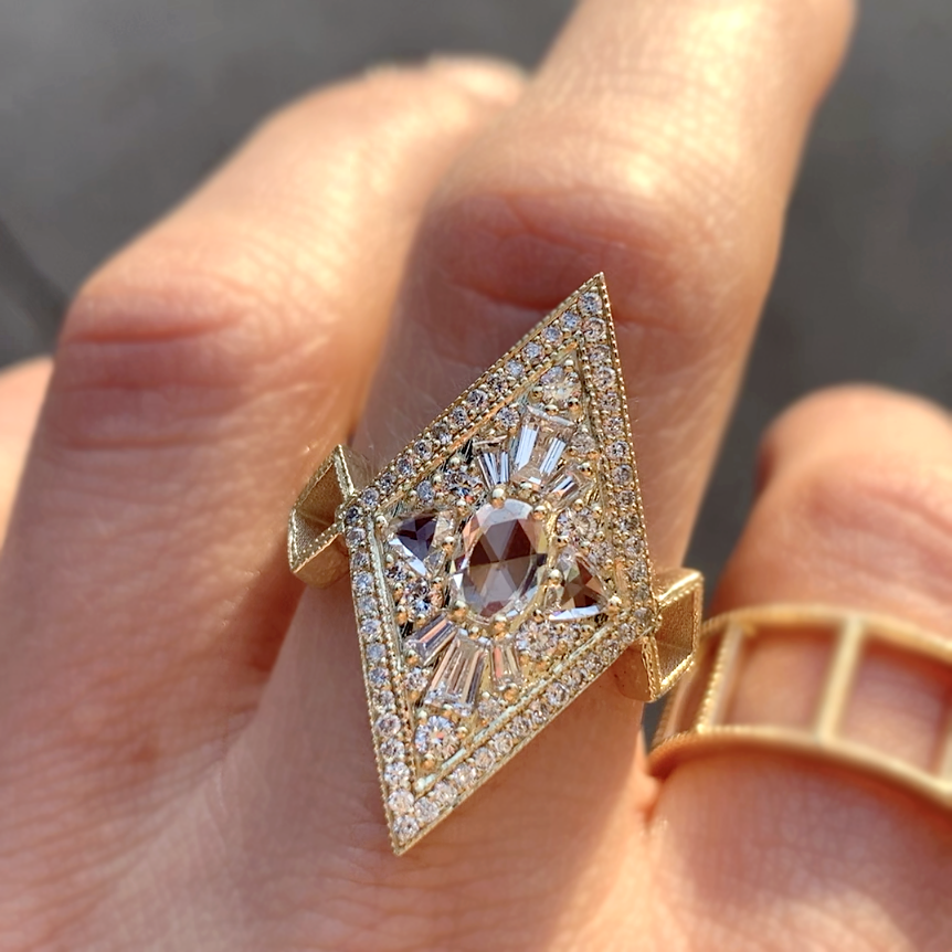 Kite Shape Rose Cut Diamond Mosaic Ring